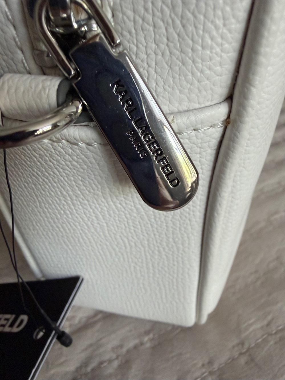 Karl Lagerfeld White Pebbled Crossbody Shoulder Bag w/ Iconic Logo Strap & Pouch - Picture 9 of 13